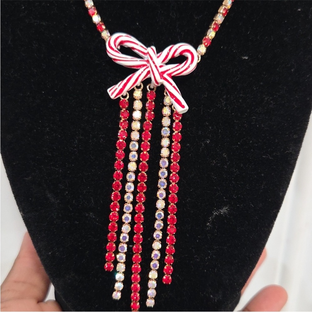 New Betsey Johnson Candy Cane Bow necklace: - Picture 10 of 13